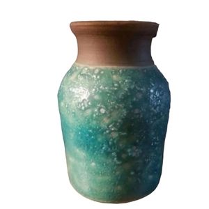 Handmade SIGNED RAKU  VASE Williamson Pottery 5" aqua